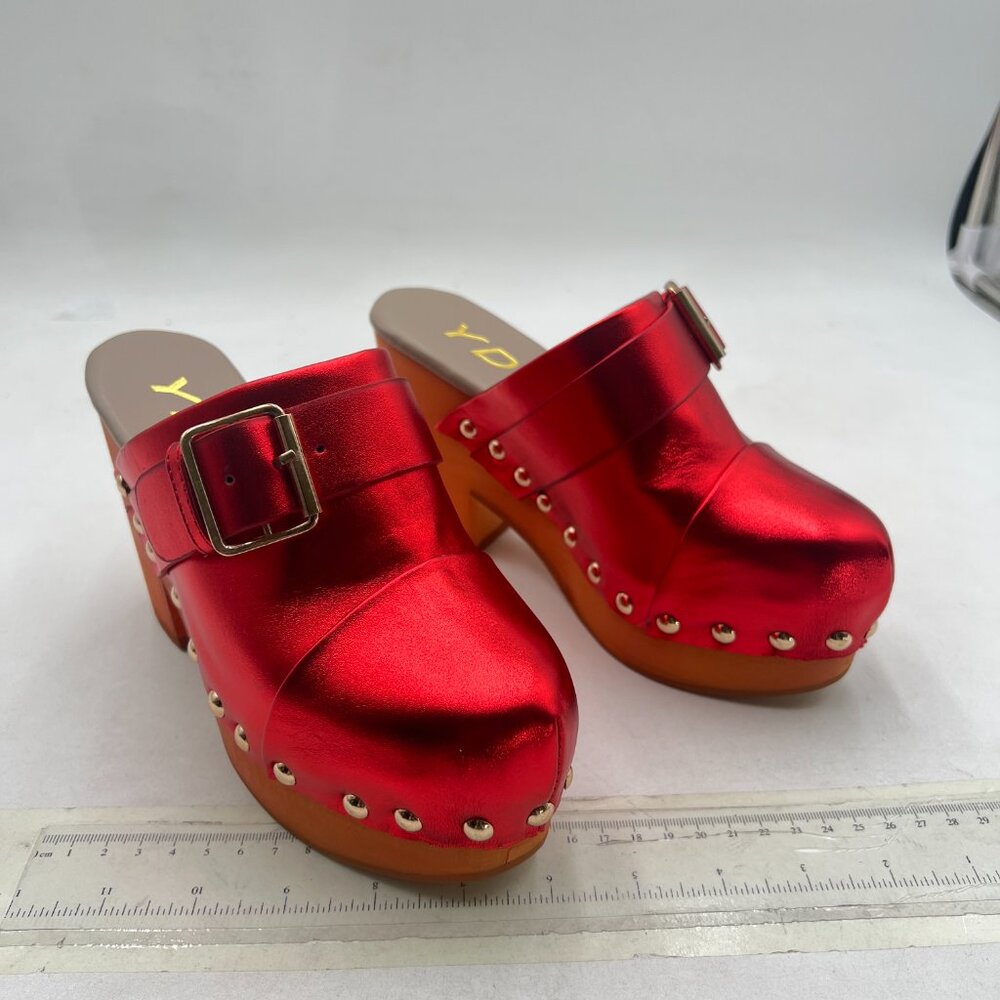 Ydn Red Chic Platform Closed Round Toe Mules Rive… - image 4